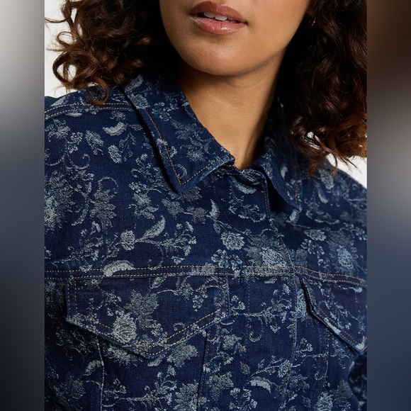 Express Floral Denim Moto Cropped Jacket Large NWT - Picture 5 of 7